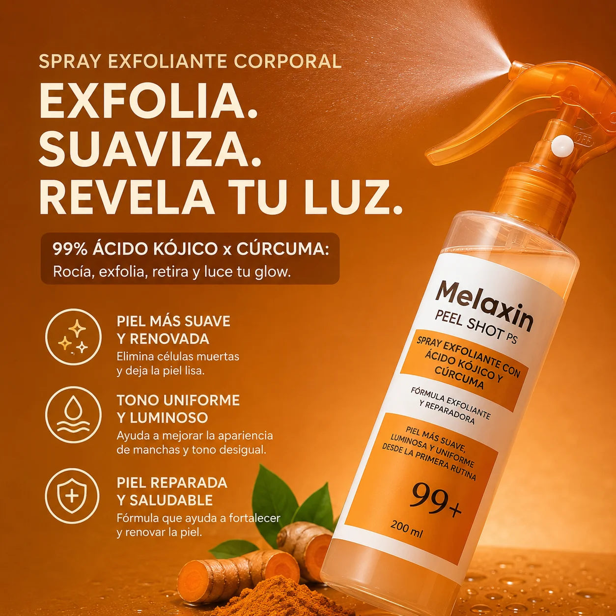 Melaxin® Spray Exfoliante de Ácido Kójico y Cúrcuma